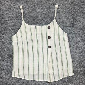 E&M Striped Camisole Tank Women S White Green Coastal Boho Resortwear Adjustable